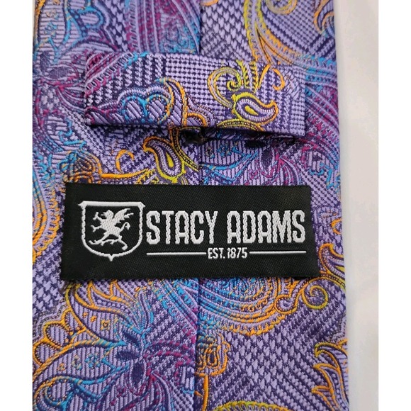 STACY ADAMS Men's Tie Purple Multi-Color Paisley Floral 100% Microfiber - Picture 4 of 6